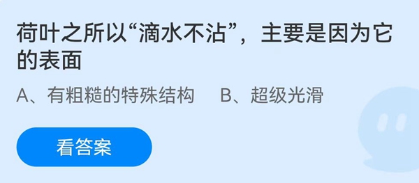 荷叶之所以“滴水不沾”，主要是因为它的表面？